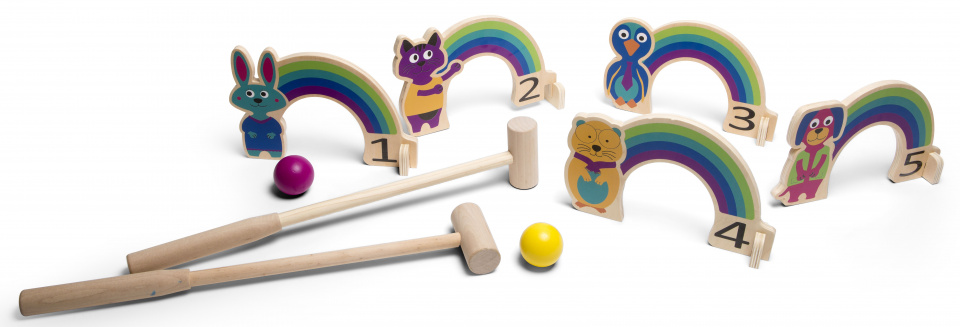 BS Toys croquet regenboog 24 x 15 cm hout 9 delig