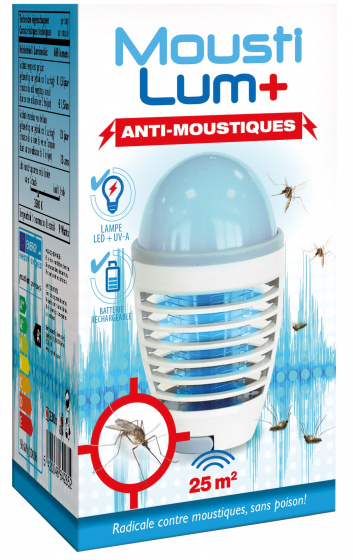 BSi lampa proti komárom Mousti Lum + USB 16 x 9,4 cm bielo/modrá