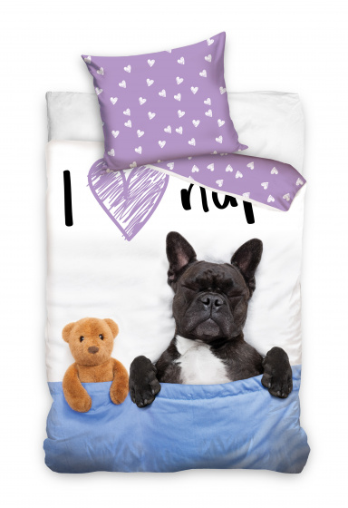 Carbotex obliečka na prikrývku I Heart Nap 140 x 200 cm biela/modrá/fialová