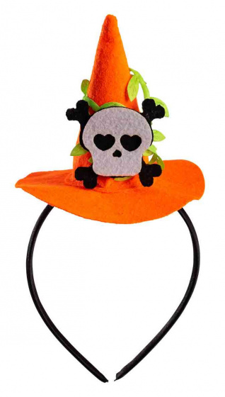 Carnival Toys čelenka klobúk lebka junior 9,5 cm filc oranžová