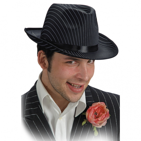 Carnival Toys gangsterský klobúk pánsky pruhovaný 59 cm filc čierny