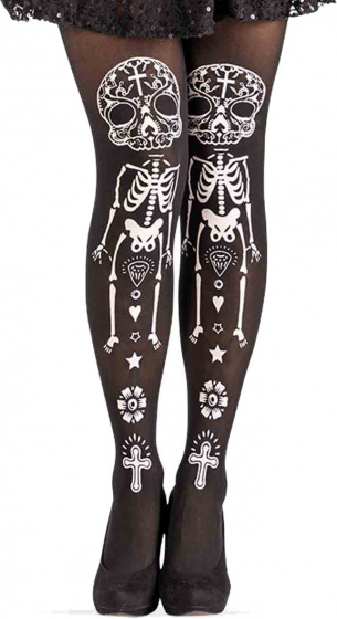 Carnival Toys pančuchové nohavice Dia De Los Muertos nylon čierno/biele jednoveľkosť