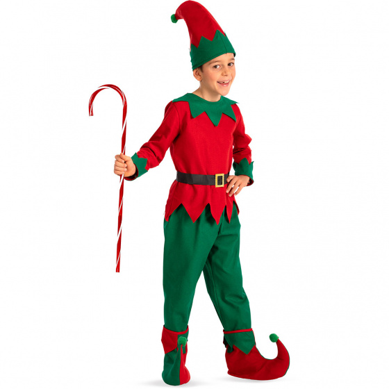 Carnival Toys kostýmový škriatok junior plsť červená/zelená veľkosť 126
