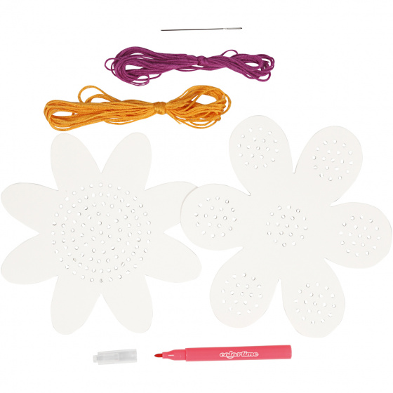 Creotime borduurset creative bloemen karton wit 4 delig