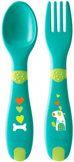 Chicco bestek lepel en vork junior 16 cm groen 2 delig Chicco bestek lepel en vork junior 16 cm groen 2 delig