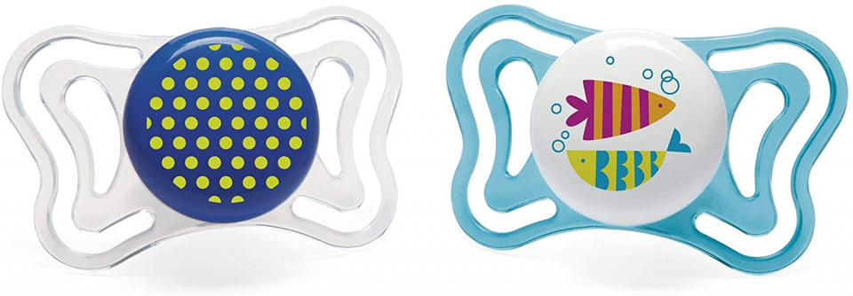 pacifier dot/fish Physio Light blue/green 2 pieces