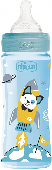 Chicco zuigfles 330 ml polymeer/siliconen blauw/transparant Chicco zuigfles 330 ml polymeer/siliconen blauw/transparant