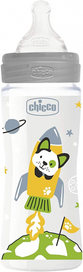 Chicco zuigfles 330 ml polymeer/siliconen grijs/transparant