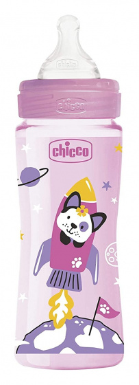 Chicco zuigfles 330 ml polymeer/siliconen roze/transparant