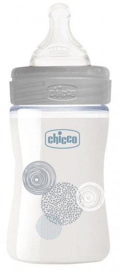 Chicco zuigfles glas/siliconen transparant/grijs 150 ml (0m+)