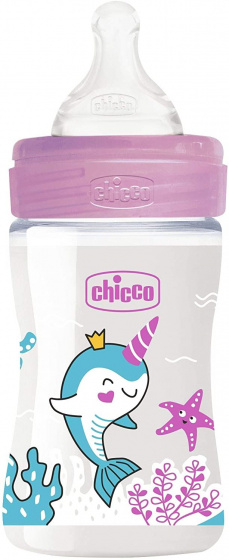 Chicco dojčenská fľaša sklenená priehľadná/ružová 150 ml (0m+)