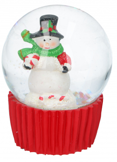 Christmas Gifts snehová guľa so snehuliakom 10 cm sklenená červená