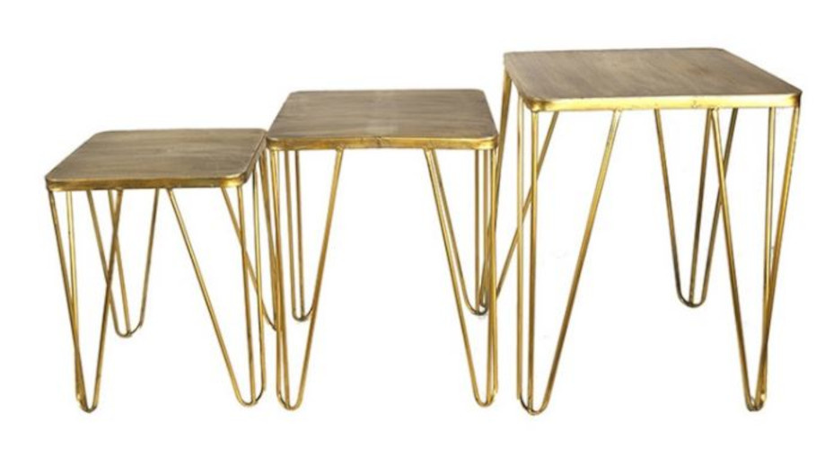 Non-Branded príručný stolík Perryville 60 cm oceľ zlatý 3-dielny