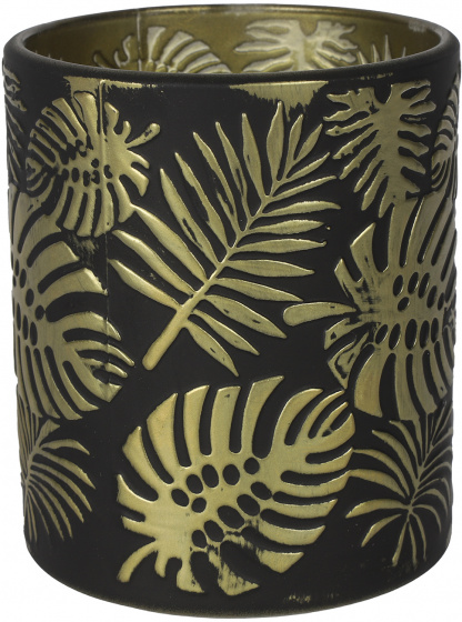 Non Branded theelichthouder Mariba M 10 cm glas zwart/goud Non Branded theelichthouder Mariba M 10 cm glas zwart/goud