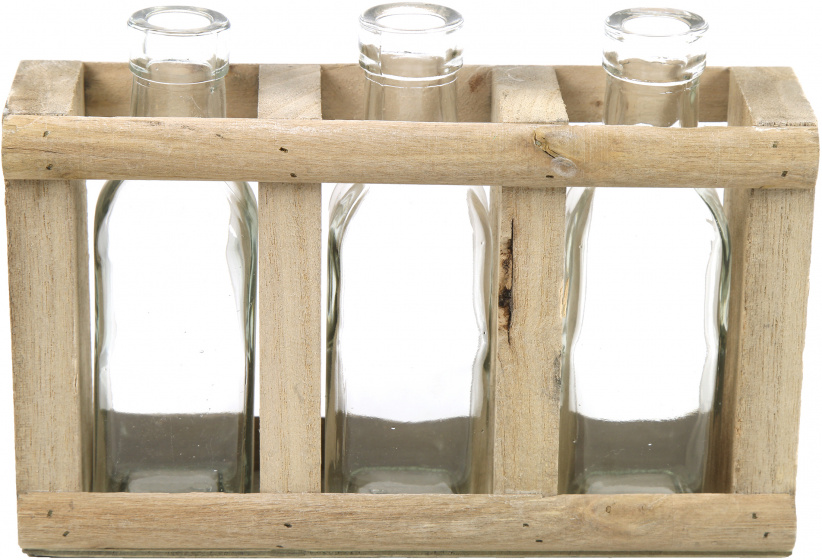 Non-Branded váza Benita 23 x 6,5 x 16 cm drevo/sklo šedé