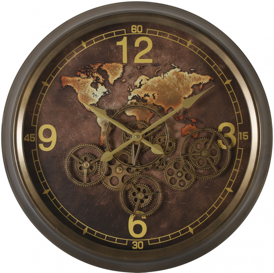 Non-Branded nástenné hodiny Carta mapa sveta 60 cm oceľové hnedé