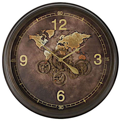 Non-Branded nástenné hodiny Carta mapa sveta 80 cm oceľové hnedé