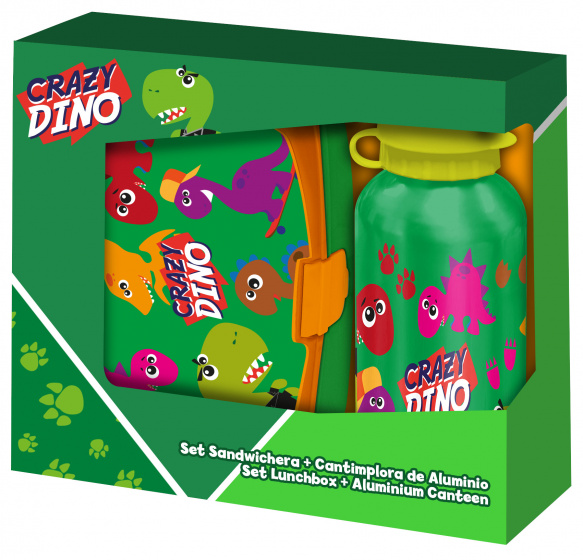 Crazy Dino lunchset junior aluminium groen/oranje 2 delig