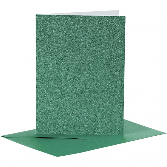 Creotime glitterkaarten met enveloppen 10,5 x 15 cm 4 stuks groen