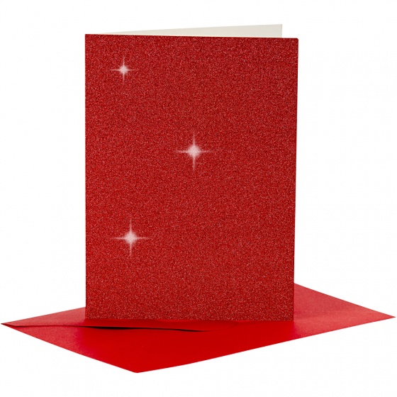 Creotime glitterkaarten met enveloppen 10,5 x 15 cm 4 stuks rood