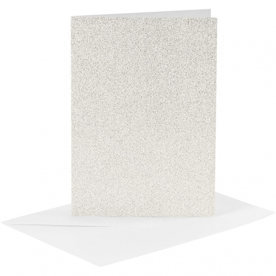 Creotime glitterkaarten met enveloppen 10,5 x 15 cm 4 stuks wit