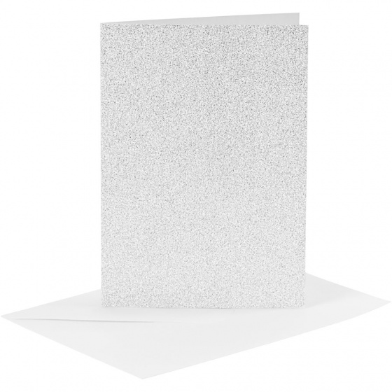 Creotime glitterkaarten met enveloppen 10,5 x 15 cm 4 stuks zilver