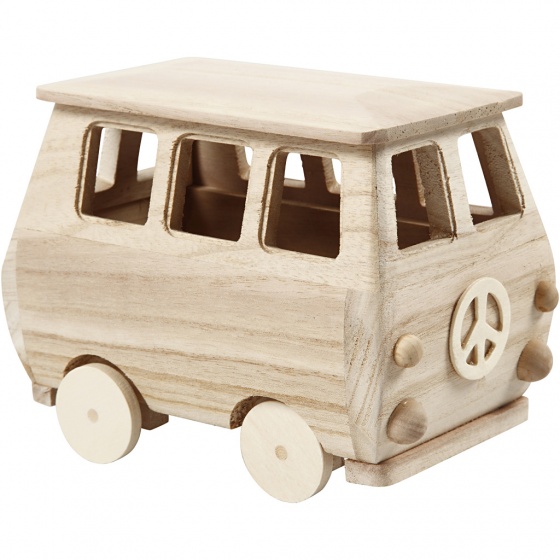 Creotime houten minibus 17 x 10 cm blank