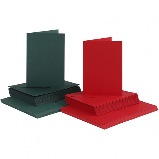 Creotime karty s obálkami 10,5 x 15 cm 50 súprav zelená/červená
