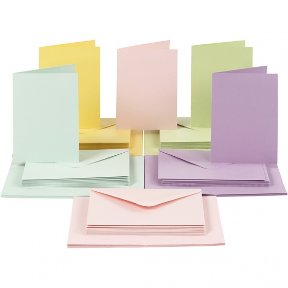 Creotime karty s obálkami 10,5 x 15 cm 50 sád pastelových farieb