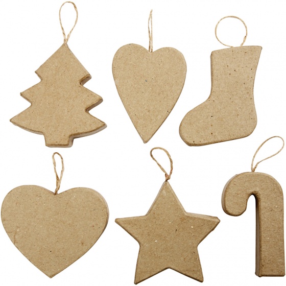 Creotime ornamenten kerst papier maché 7 8 cm bruin 6 stuks
