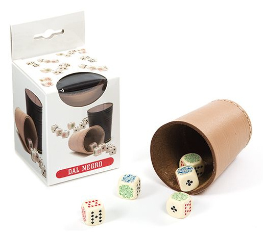 Dal Negro pokerbeker met dobbelstenen 13 x 8 cm leer 6 delig