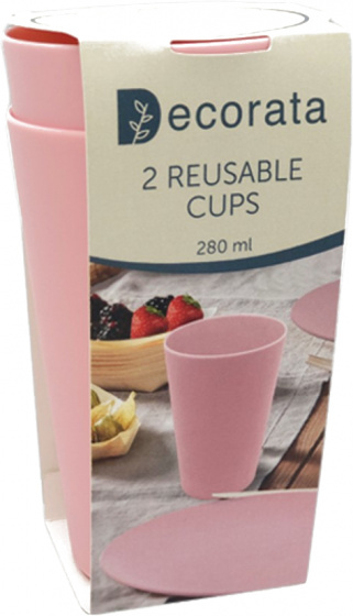 Decorata herbruikbare drinkbeker 280 ml roze 2 stuks