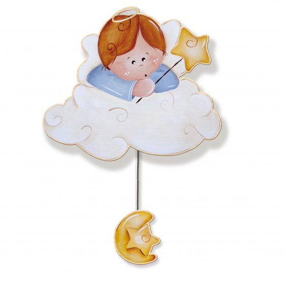 music box angel boys 25 x 36 cm wood blue/white