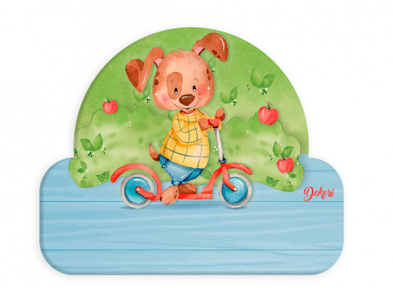 Dekori naambord hond op step junior 12 x 17 cm hout bruin/blauw