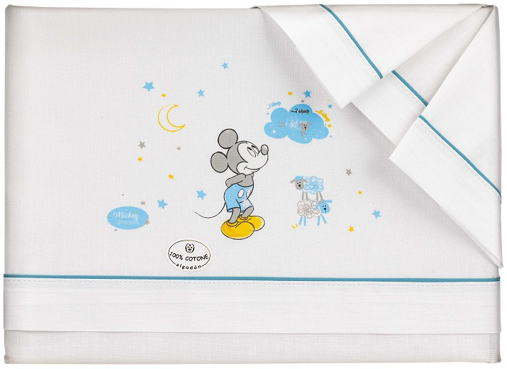 bed linen Mickey Mouse 60 x 120 cm cotton white/blue