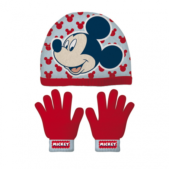 gloves and hat Mickey Mouse acrylic red 3-piece