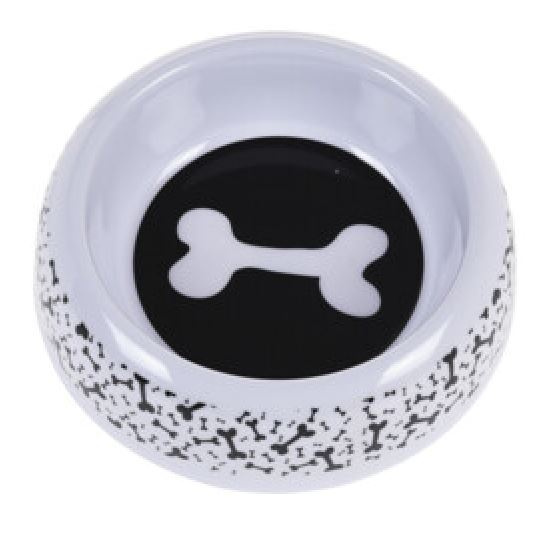 dog food bowl bone 18 cm black/white