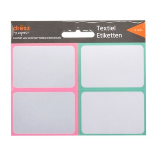 Dresz etiketten textiel 7 x 5 cm wit/roze/mintgroen 8 stuks