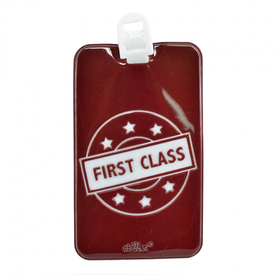 suitcase label First Class PU leather 11 x 7 cm brown