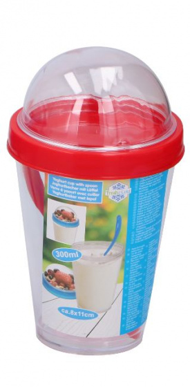 Fresh & Cold Yoghurtbeker met vershouddeksel 300 ml rood 3 delig Fresh & Cold Yoghurtbeker met vershouddeksel 300 ml rood 3 delig