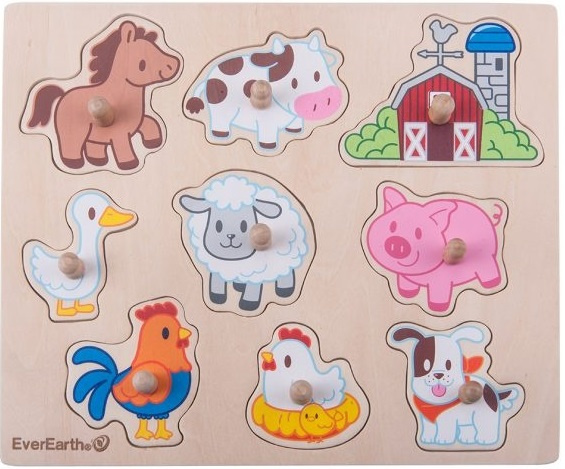 Everearth vormenpuzzel boerderij junior hout 9 stukjes