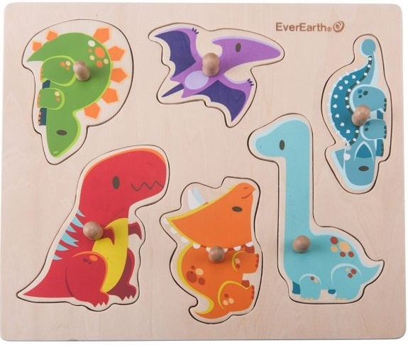 Everearth vormenpuzzel dino junior hout 6 stukjes