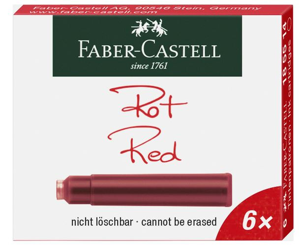 Faber Castell inktpatronen kort rood 6 stuks Faber Castell inktpatronen kort rood 6 stuks