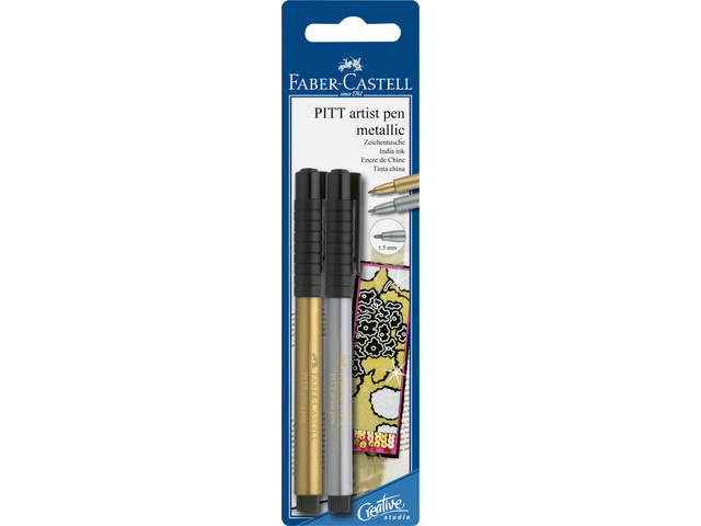 Faber Castell tekenstiften Pitt Artist 1,5 mm goud/zilver 2 stks Faber Castell tekenstiften Pitt Artist 1,5 mm goud/zilver 2 stks