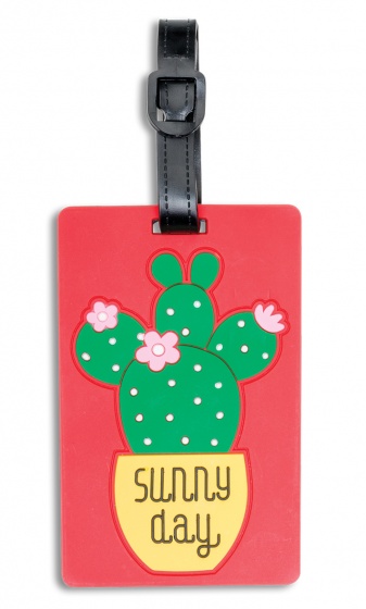 suitcase label Cactus 11 x 7.5 cm red
