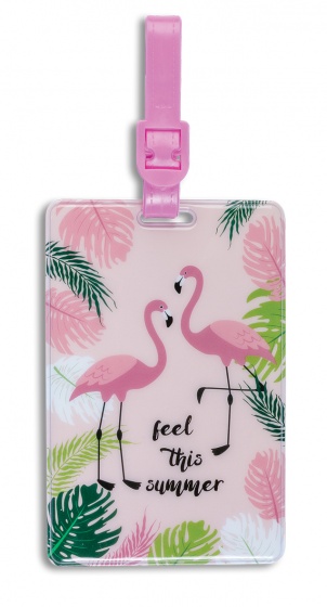 suitcase label flamingo 11 x 7,5 cm pink