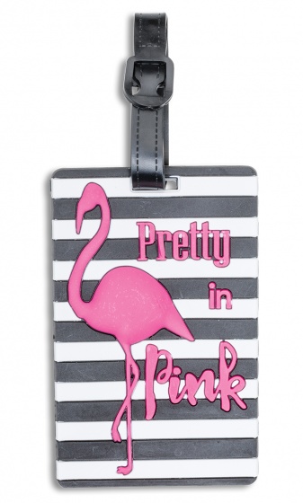suitcase label Flamingo 11 x 7,5 cm black/white/pink