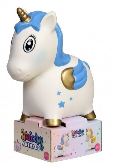 Falca spaarpot eenhoorn junior 22 x 19,5 cm blauw/wit