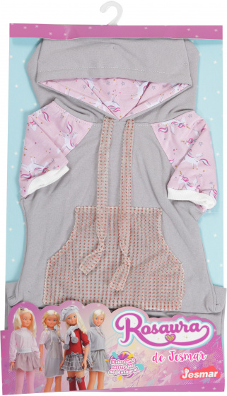 Falca tienerpoppenkleding sweaterjurk rosuara textiel grijs