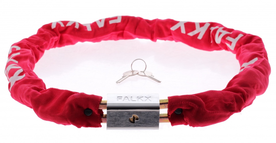 Falkx kettingslot met nylon hoes blokslot 1200 x 8 mm rood